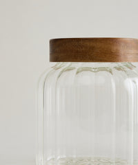 Foresta Voorraadpot Geribbeld glas · Acaciahouten schroefdeksel