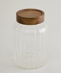 Foresta Voorraadpot Geribbeld glas · Acaciahouten schroefdeksel