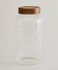 Foresta Voorraadpot Geribbeld glas · Acaciahouten schroefdeksel
