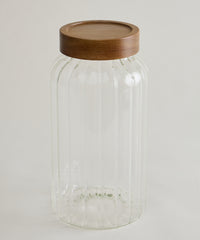 Foresta Voorraadpot Geribbeld glas · Acaciahouten schroefdeksel