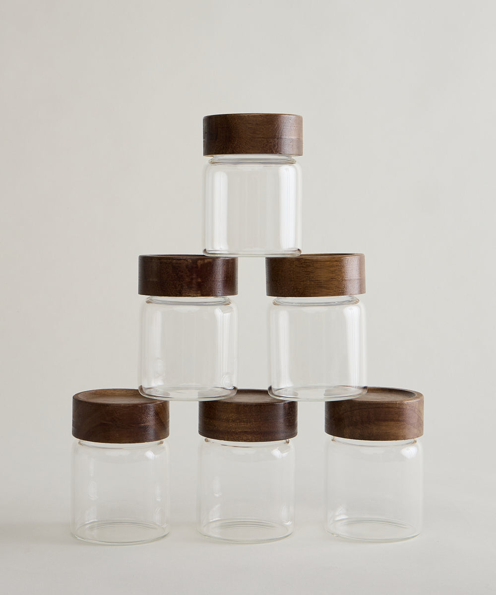 Space kruidenpotjes set van 6 | Acaciahouten deksel 