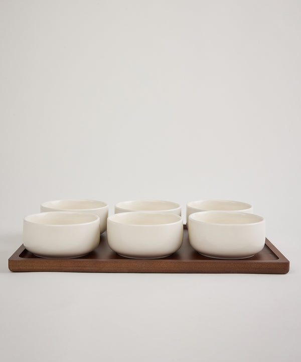 Sora Keramische Schalenset met Houten Dienblad | 6 Schalen