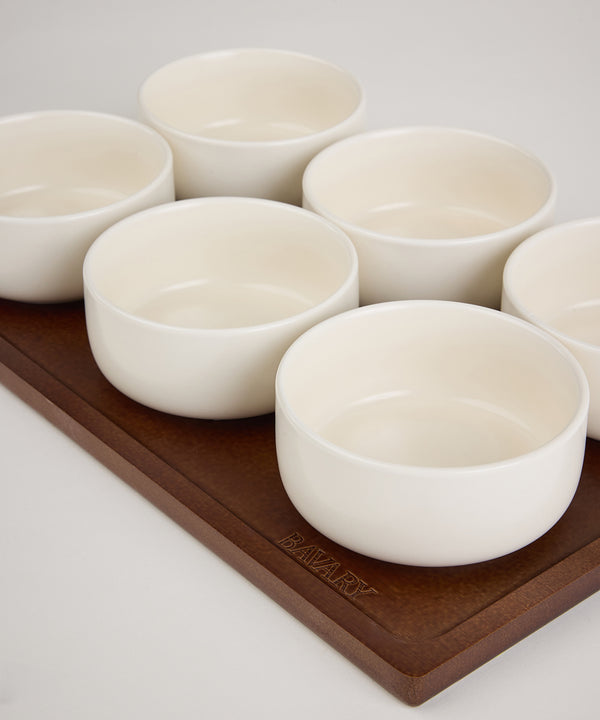 Sora Keramische Schalenset met Houten Dienblad | 6 Schalen