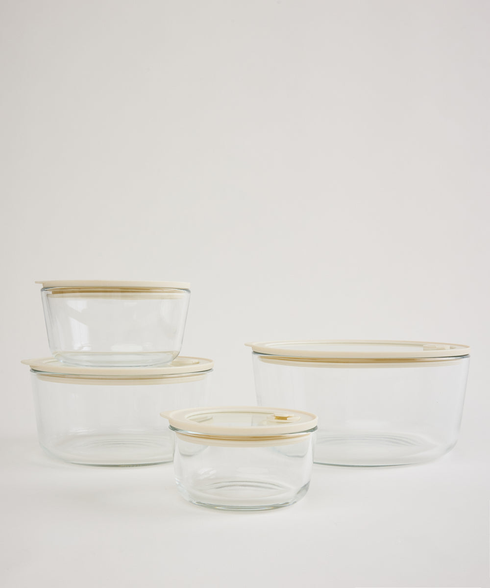 Glazen Vershouddoos met Luchtventiel – Borosilicaatglas BPA-vrij Beige-transparant