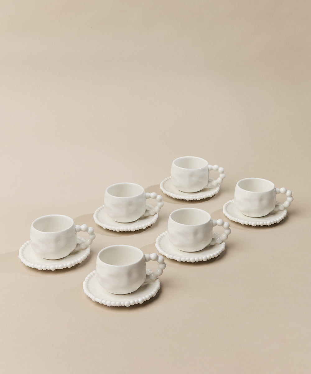 Pearly espressokopjes set voor 6 personen – 90 ml – Wit