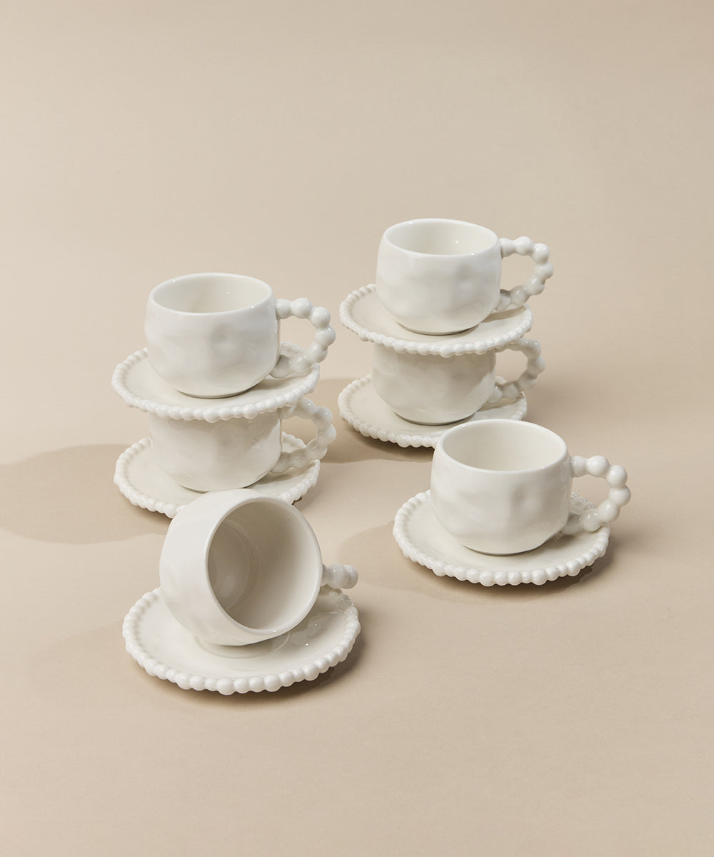 Pearly espressokopjes set voor 6 personen – 90 ml – Wit