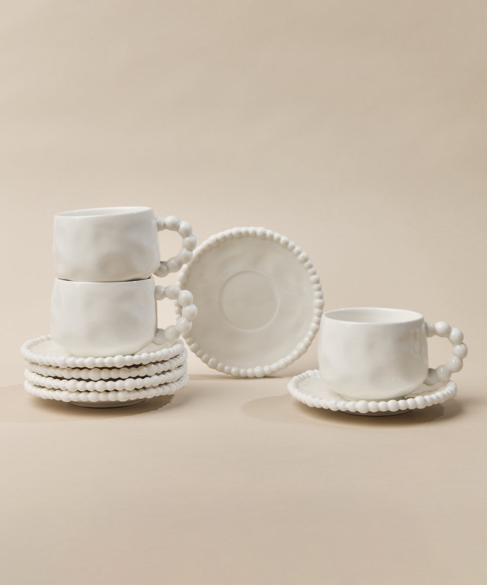 Pearly koffiekopjes set voor 6 personen – 200 ml – Wit
