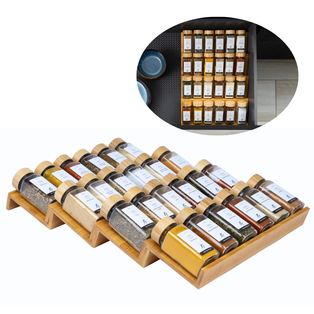 Bamboe kruidenrek voor lade | 4 stuks | 24 potjes