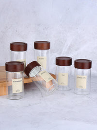 Lilu acacia kruidenpotjes rond | incl. etiketten | 6 stuks | 300 ml