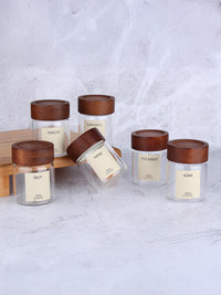 Lilu acacia kruidenpotjes rond | incl. etiketten | 6 stuks | 200 ml