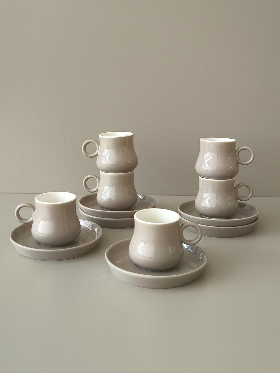 Uniqa espressokopjes set taupe | 12-delig | 100 ml