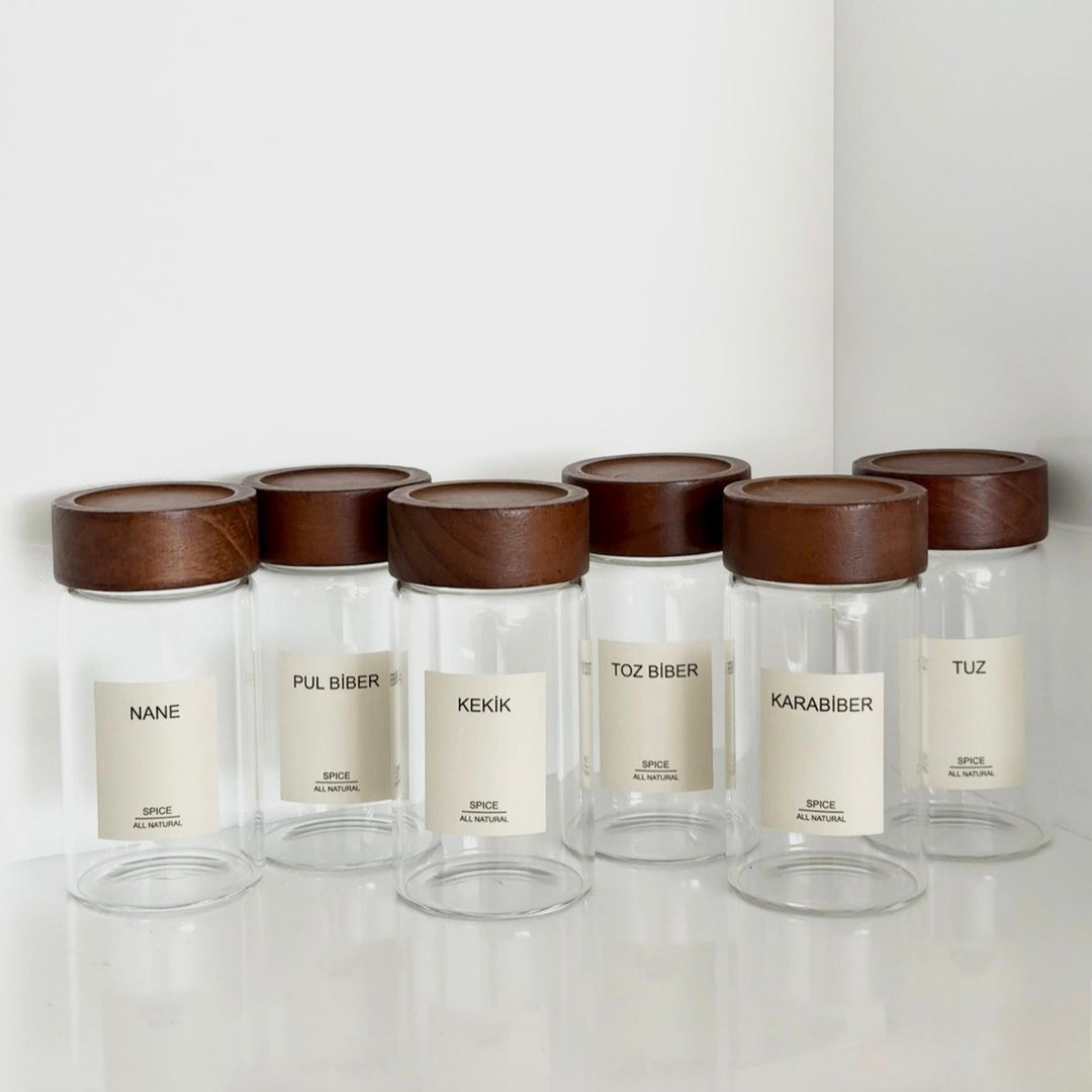 Lilu acacia kruidenpotjes rond | incl. etiketten | 6 stuks | 300 ml