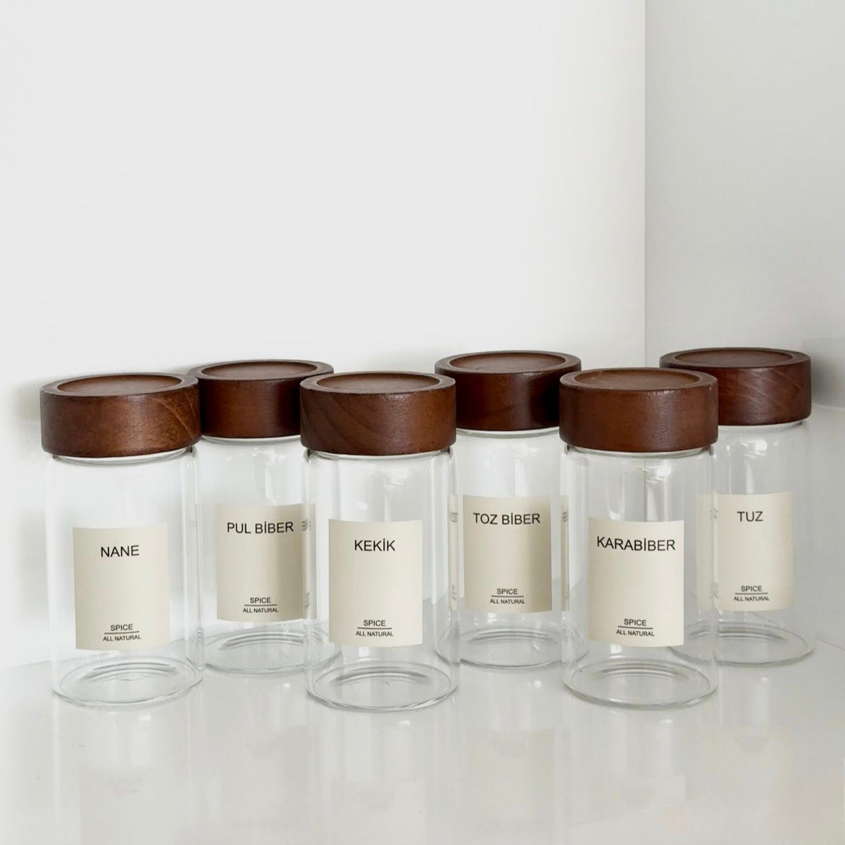 Lilu acacia kruidenpotjes rond | incl. etiketten | 6 stuks | 300 ml