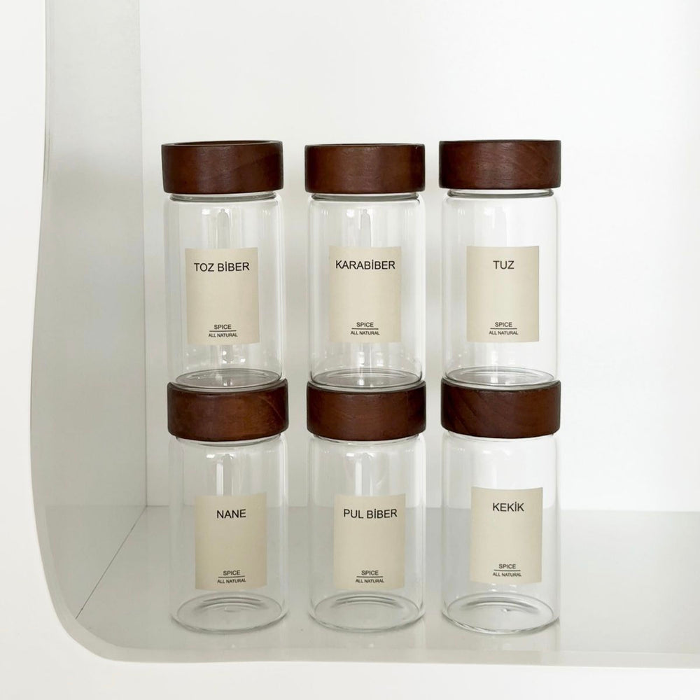 Lilu acacia kruidenpotjes rond | incl. etiketten | 6 stuks | 300 ml