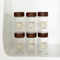 Lilu acacia kruidenpotjes rond | incl. etiketten | 6 stuks | 300 ml