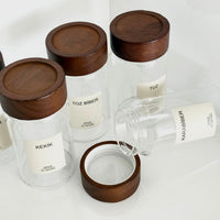 Lilu acacia kruidenpotjes rond | incl. etiketten | 6 stuks | 300 ml