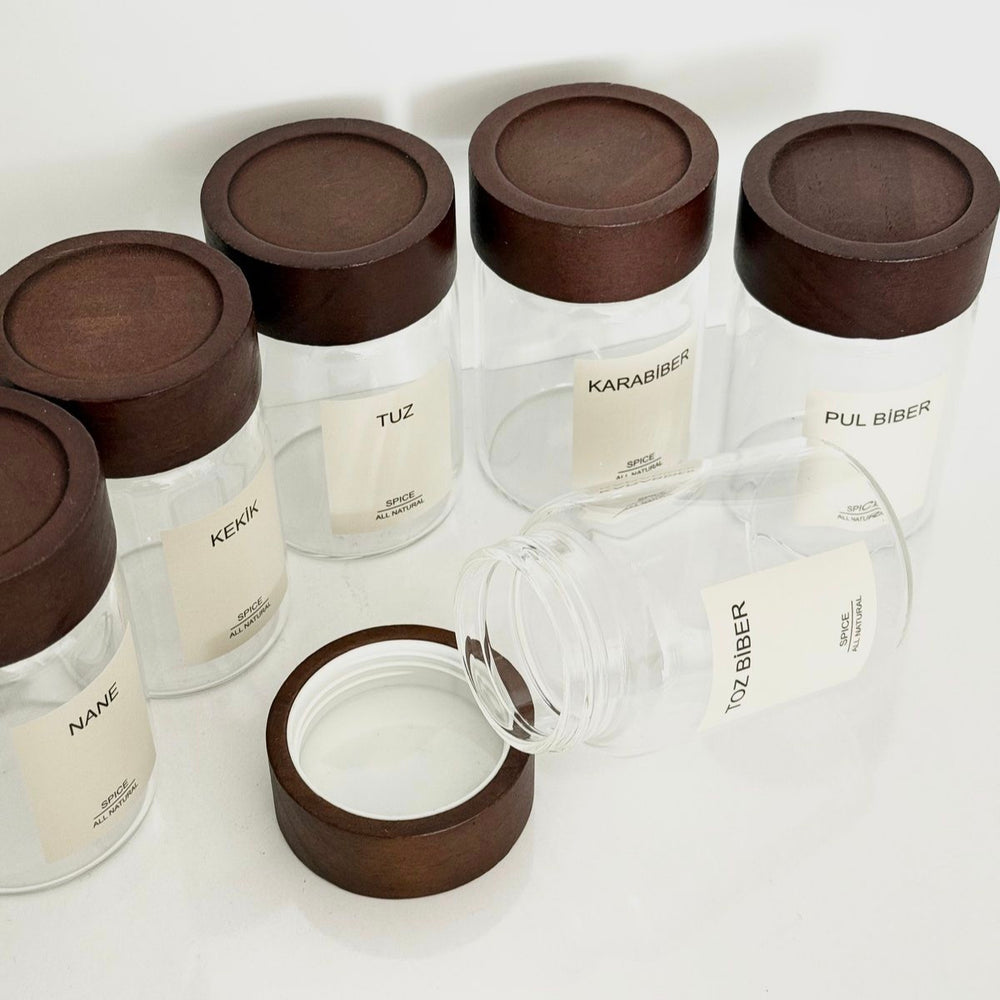 Lilu acacia kruidenpotjes rond | incl. etiketten | 6 stuks | 240 ml