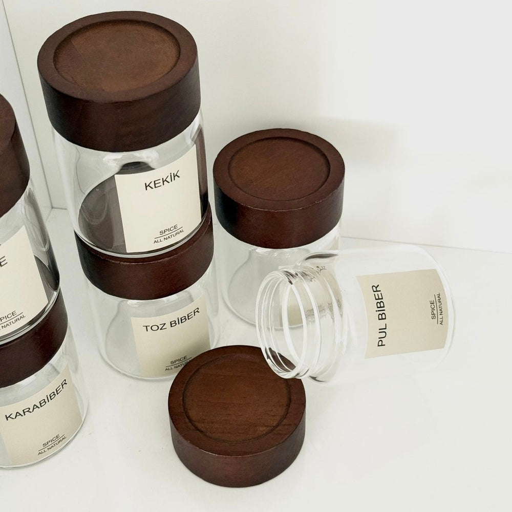 Lilu acacia kruidenpotjes rond | incl. etiketten | 6 stuks | 200 ml