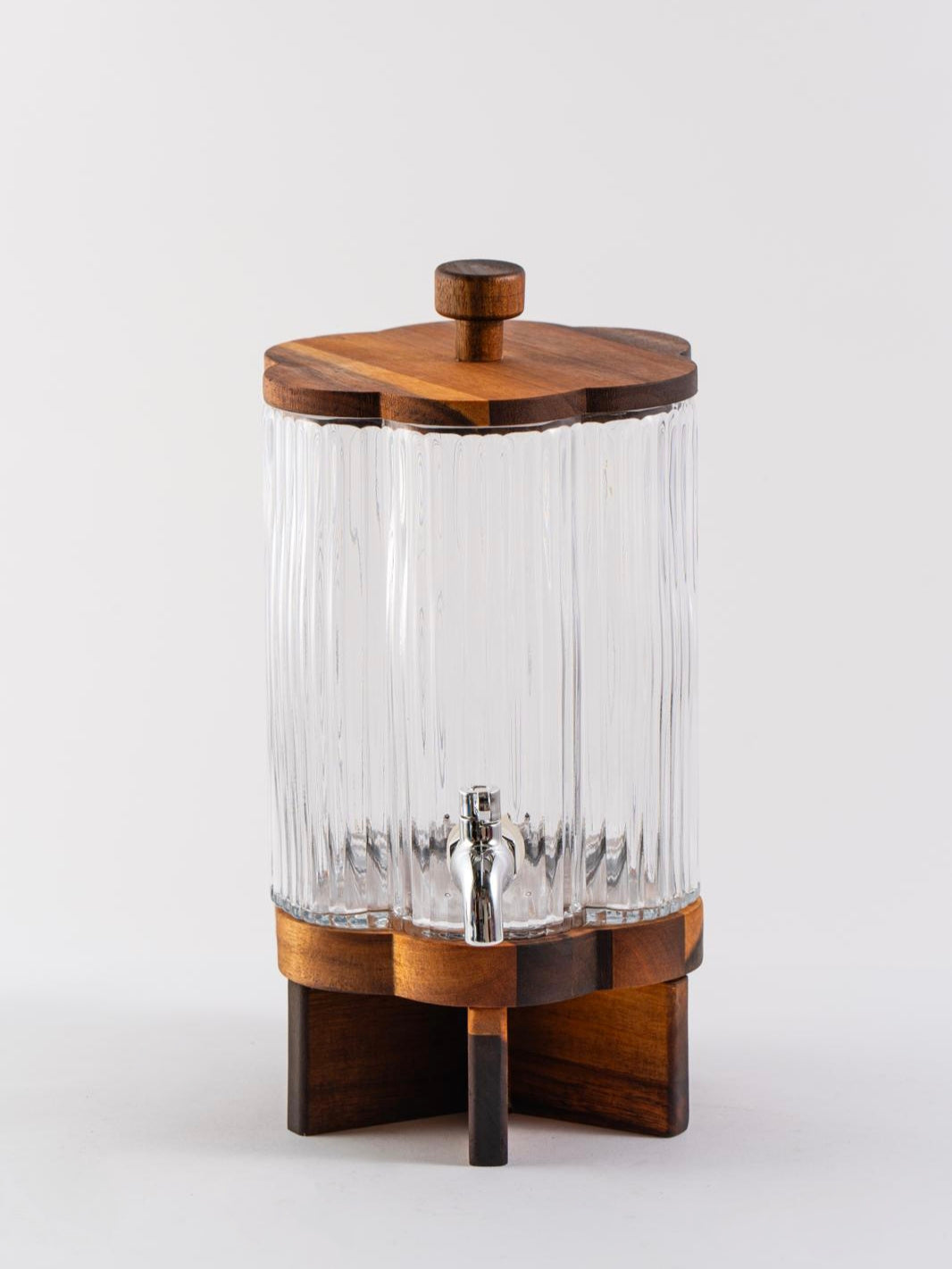 Lines glazen drankdispenser met acacia houder | 4 liter