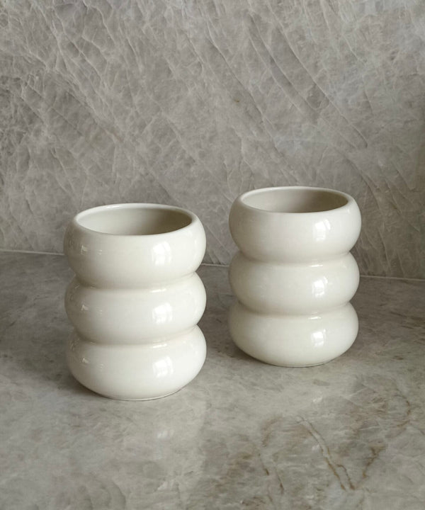 Bubble wave keramieken mok 2 stuks | 400 ml | Beige glans
