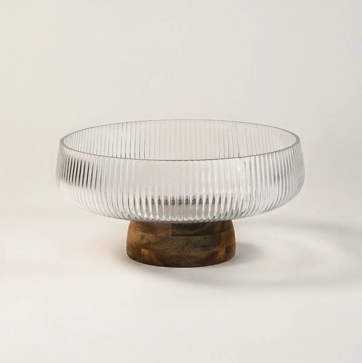 Sfera ripple glazen schaal met acaciahouten voet