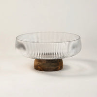 Sfera ripple glazen schaal met acaciahouten voet