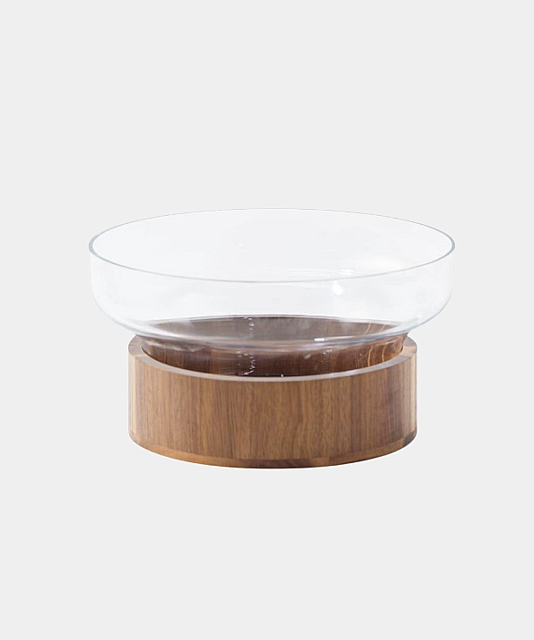 Nuova glazen schaal met acacia houder | 27 cm