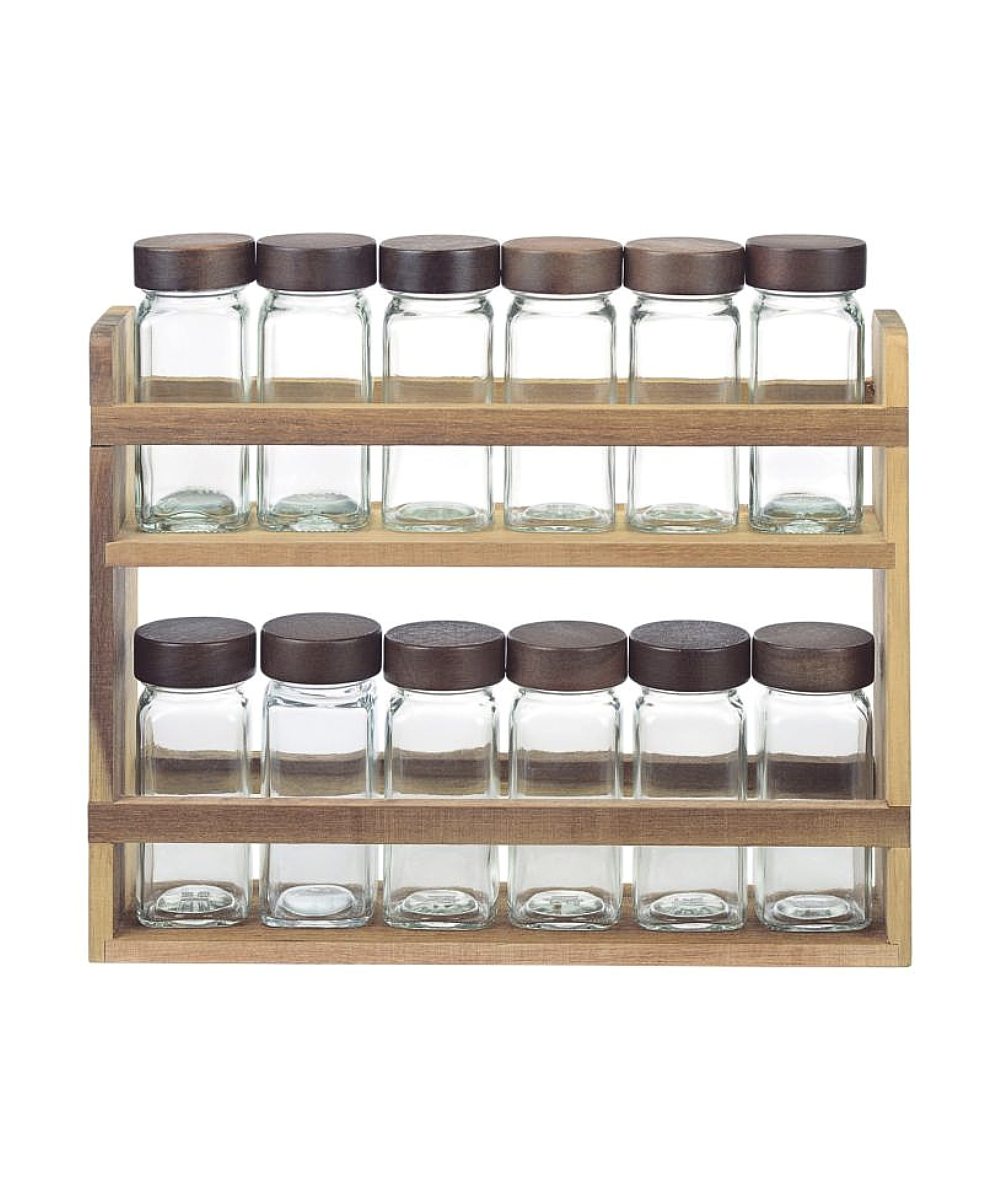 Bricard Acacia Kruidenpotjesset 13-delig | 12 Glazen Potjes + Houten Rek 