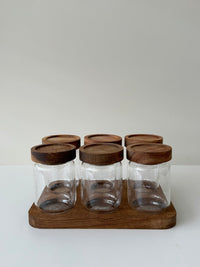 Kruidenpotjes met rechthoekig acacia houten onderstel | set van 6 stuks
