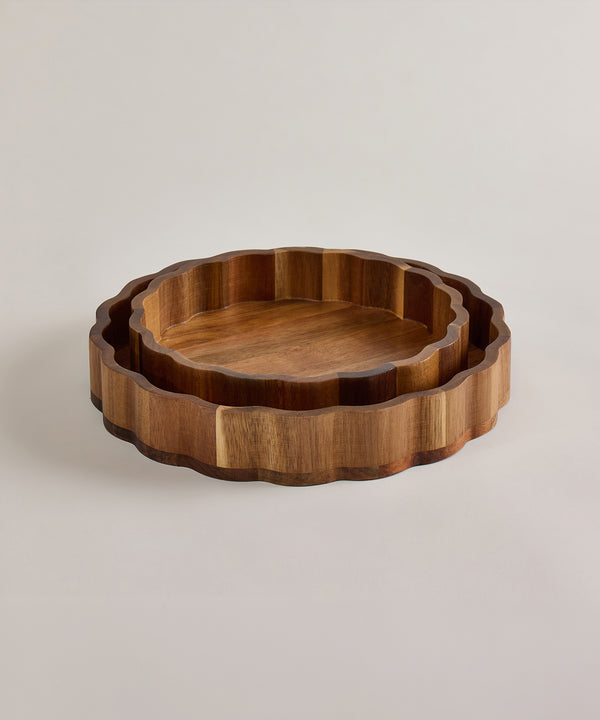 Acaciahouten Schalenset 2-delig | Golfrand | 25 & 20cm