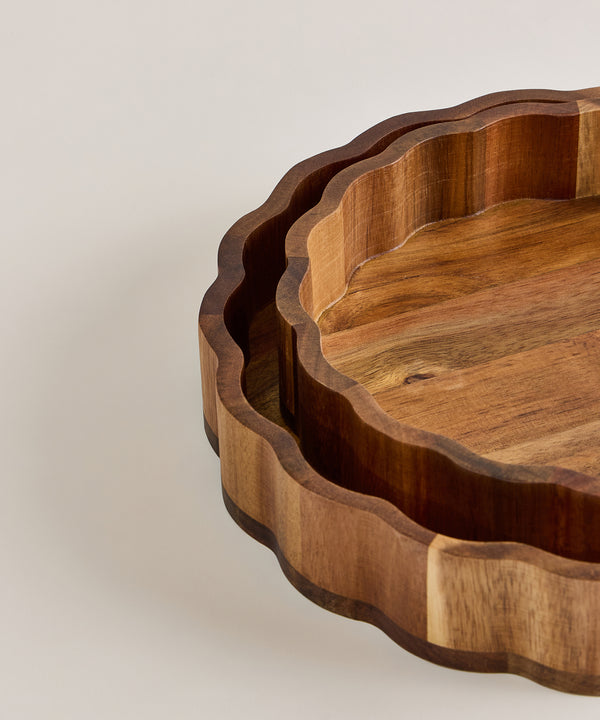 Acaciahouten Schalenset 2-delig | Golfrand | 25 & 20cm