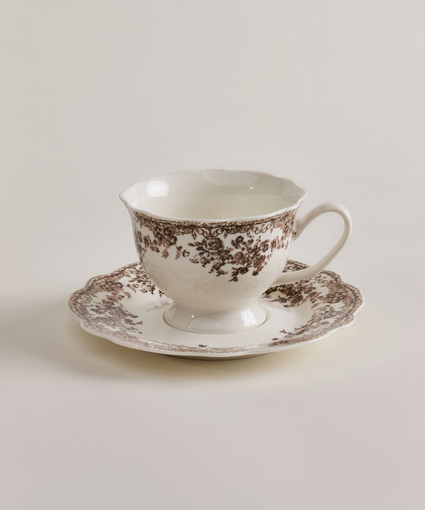 Vintage Porseleinen Koffieset Bruin 12-delig | Bloemendesign