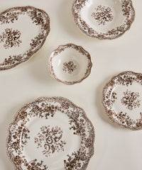 Vintage Porseleinen Serviesset Bruin | Bloemendesign 25-delig