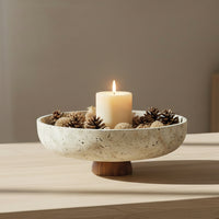 Schaal op houten voet travertinlook – afbeelding 3