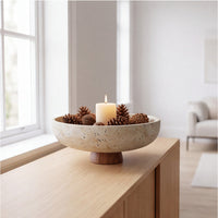 Schaal op houten voet travertinlook – afbeelding 4