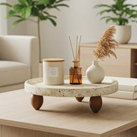 Plateau op houten voet travertinlook – afbeelding 4