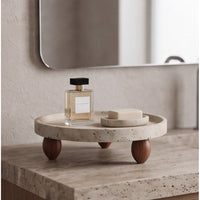 Plateau op houten voet travertinlook – afbeelding 5
