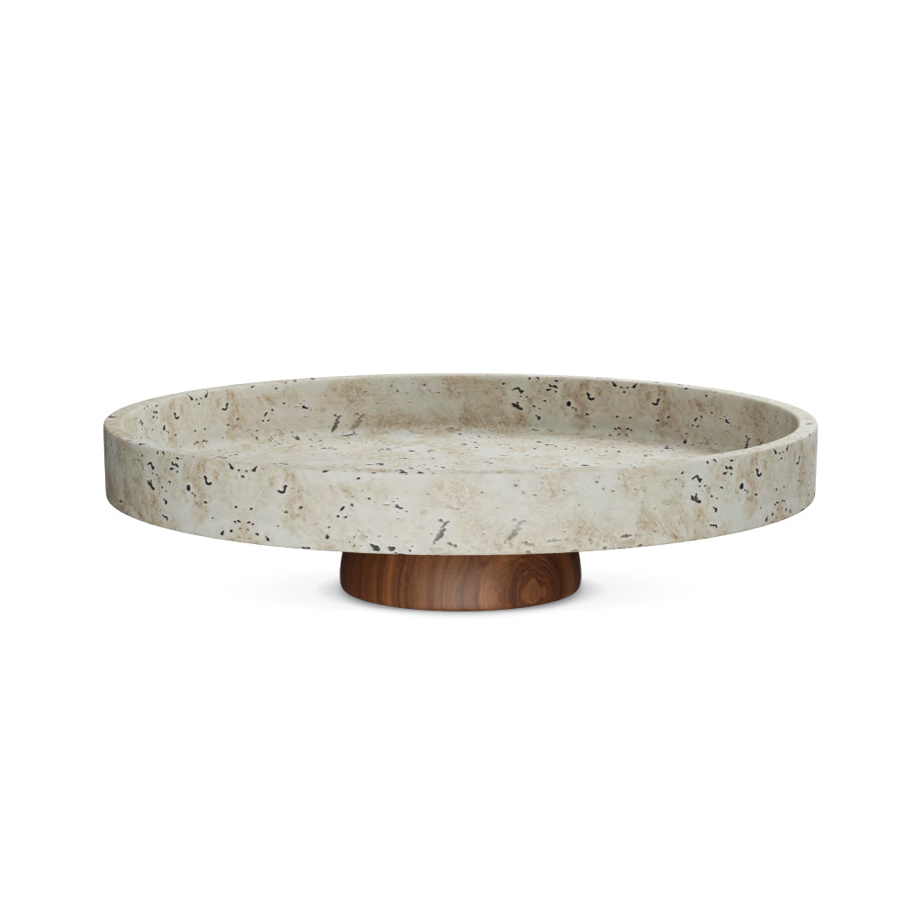 Plateau op houten voet travertinlook