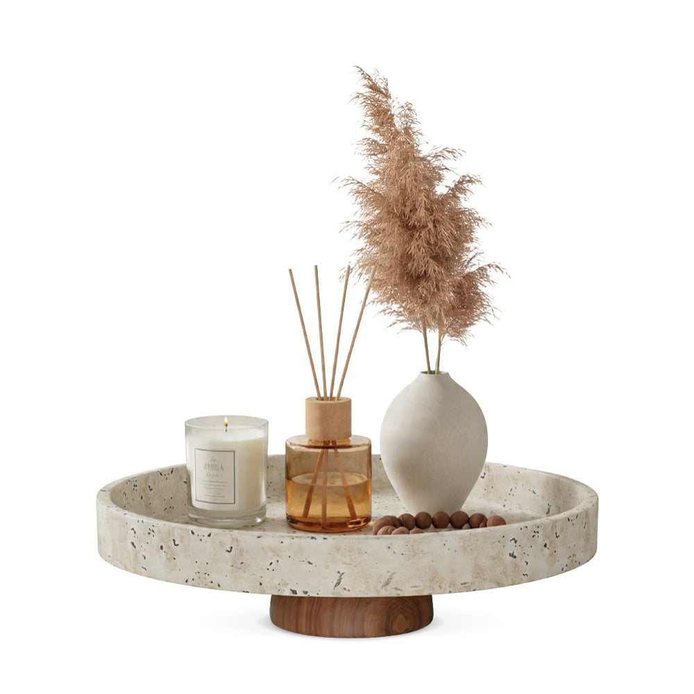 Plateau op houten voet travertinlook – afbeelding 2