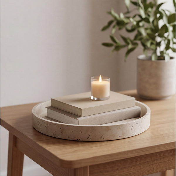 Rond dienblad travertinlook – afbeelding 4