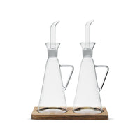 Olie & Azijn Set Glas met Acaciahouten Standaard | 2 × 250 ml 