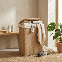 Wasmand met Deksel en Linnen Voering