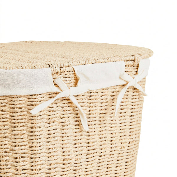 Wasmand met Deksel en Linnen Voering (Groot)