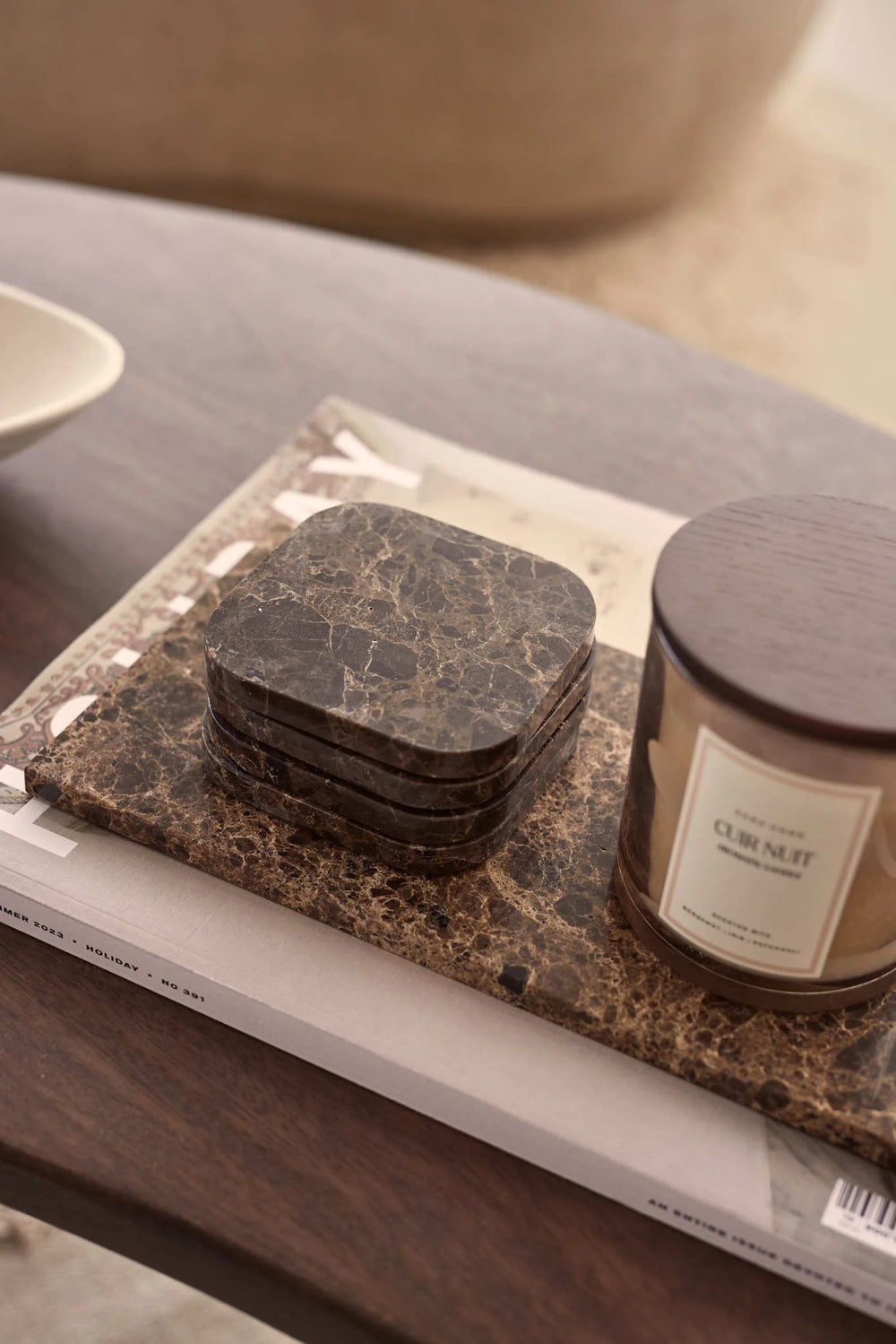 Mooisa marmeren onderzetters bruin | Set van 4 stuks | 10 cm