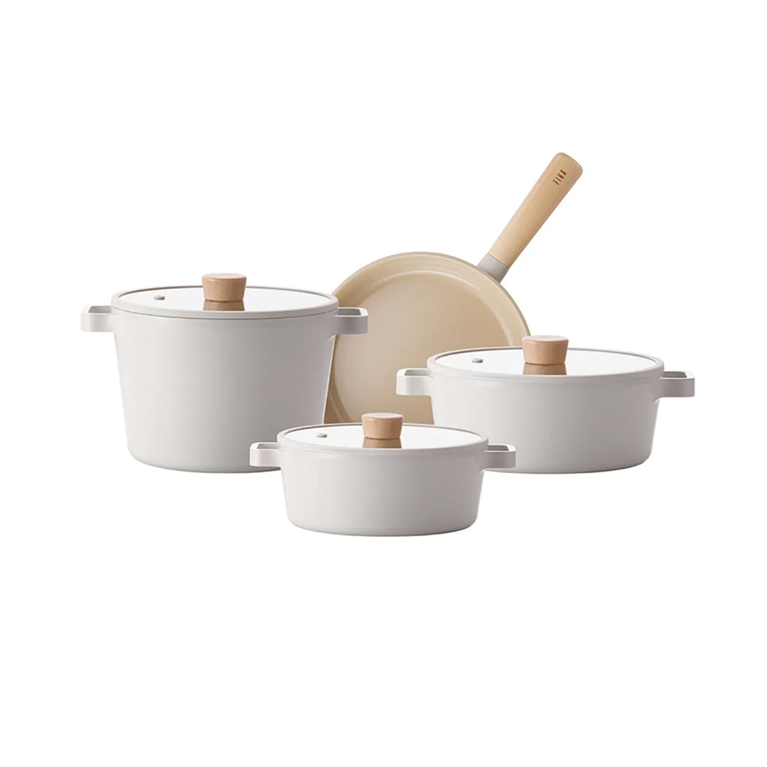 Neoflam FIKA pannenset 7-delig | Crème – Keramische pannenset met antiaanbaklaag