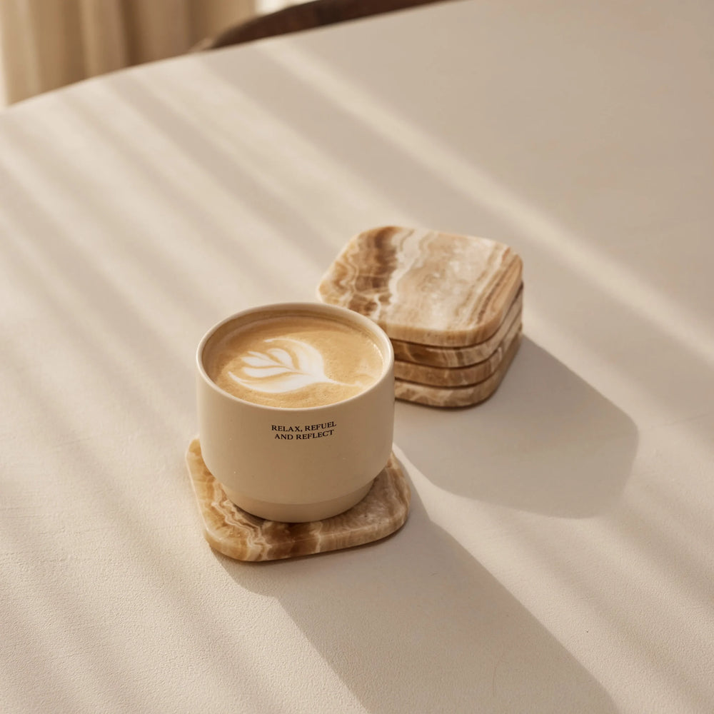 Mooisa marmeren onderzetters | Sandal onyx | Set van 4 stuks | 10 cm