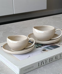 Wave Biscuit espressokopjes beige | 12-delige set | 120 ml
