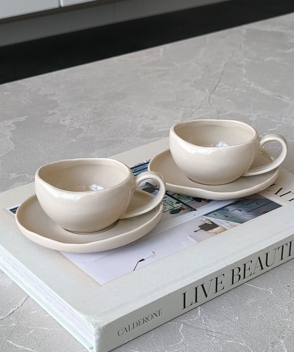Wave Biscuit espressokopjes beige | 12-delige set | 120 ml