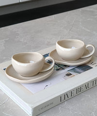 Wave Biscuit espressokopjes beige | 12-delige set | 120 ml