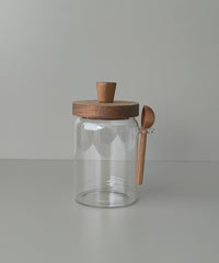 Space glazen voorraadpot met acacia houten deksel en lepel